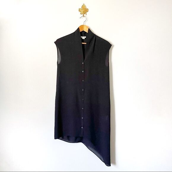 Helmut Lang Black sleeveless button down tunic blouse preowned size Petite - Picture 1 of 6